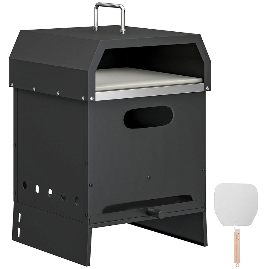 Outsunny 3 in 1 Outdoor Pizza Oven, Portable Wood Fired Pizza Maker with Handles, Stone and Peel