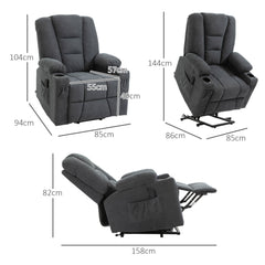 HOMCOM Electric Riser Recliner Armchairi1/4OE Oversized Chair with Cup Holder & Side Pockets for Elderly in Living Room, Charcoal Grey