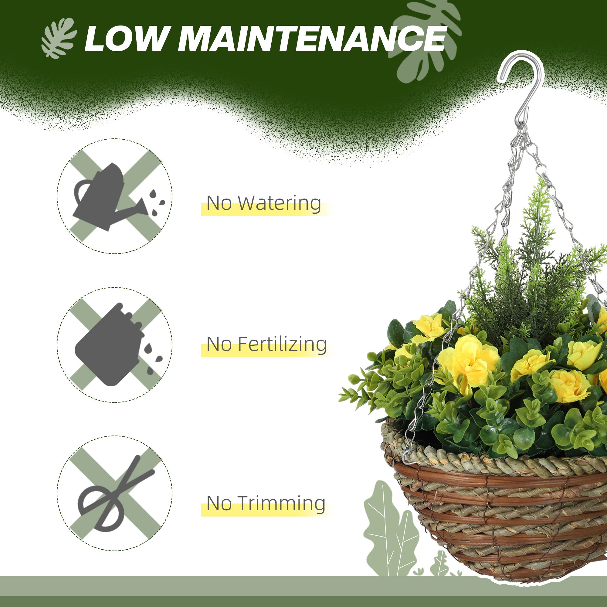 Outsunny Set of Two Hanging Lisianthus Flower Pots - Yellow/Green