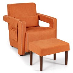 Upholstered Padded Accent Chair with Footstool and Lumbar Pillow-Orange