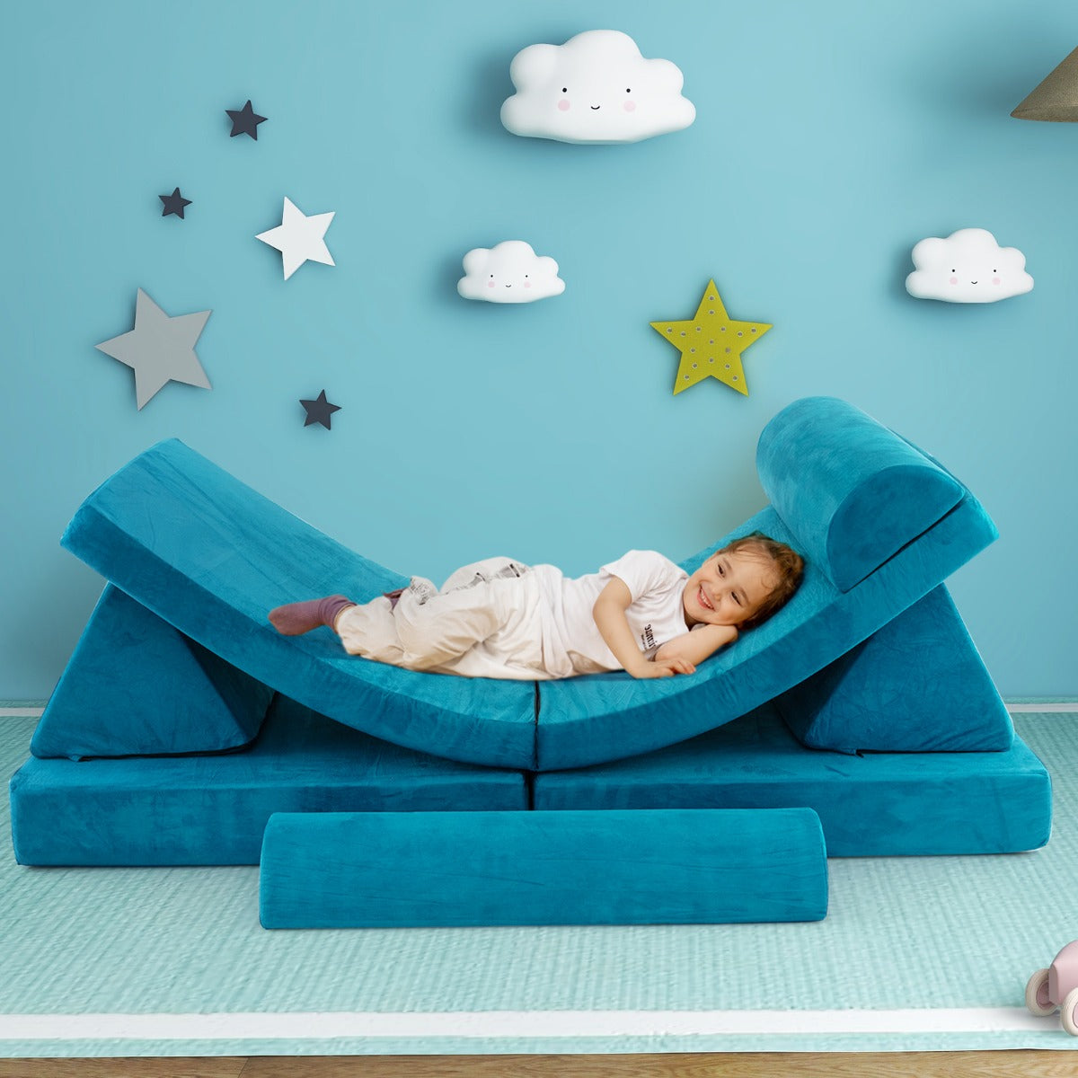 6 Pieces Modular Convertible Kids Play Couch Sofa-Green