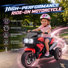 AIYAPLAY Kids Electric Motorcycle Ride-On Toy, 3-Wheel Battery-Operated Motorbike with Horn, Toddler Ride On Bike, Red