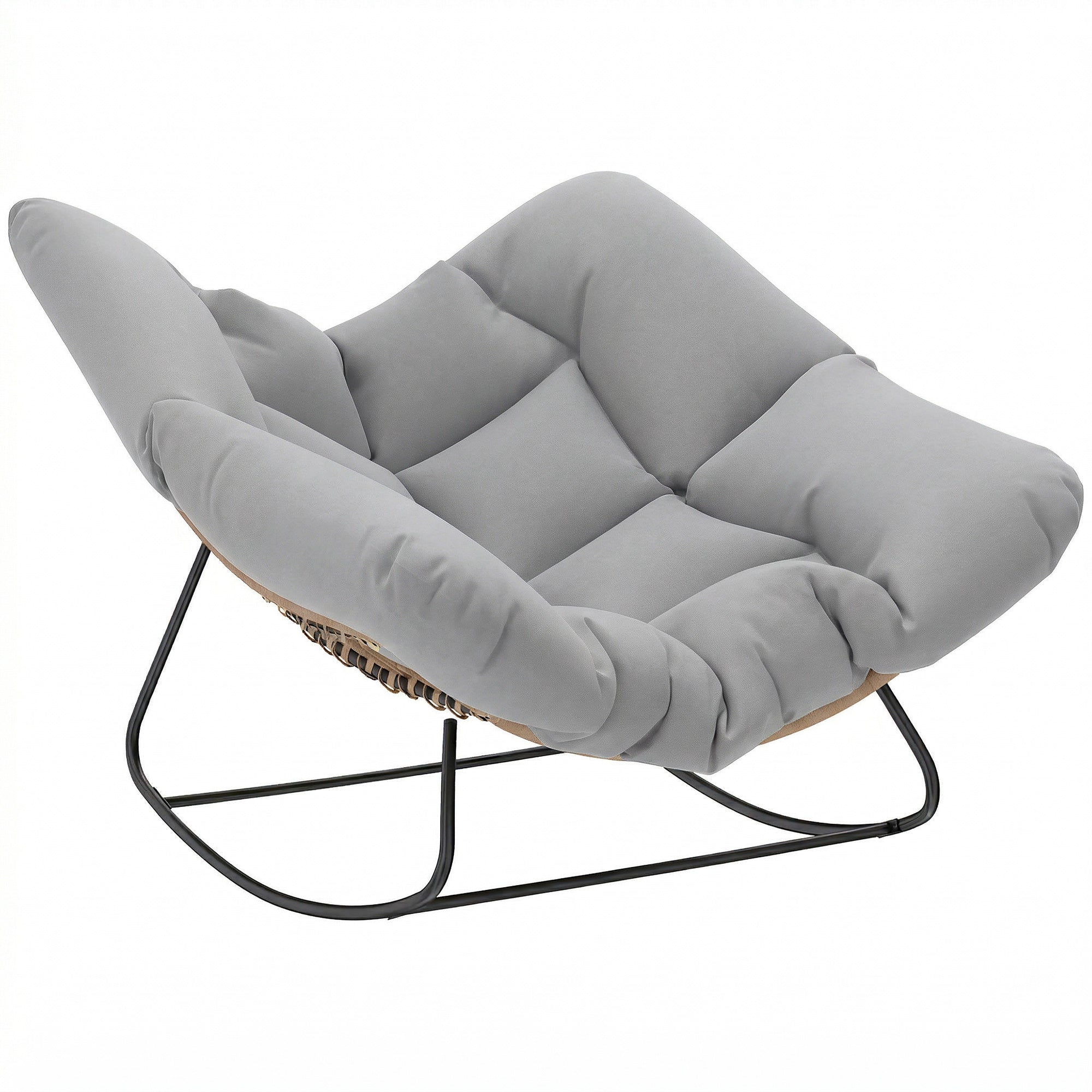 Outsunny Indoor Outdoor Rocking Chair, Oversized Rocking Egg Chair with Cushion for Living Room, Garden, Patio, Light Grey