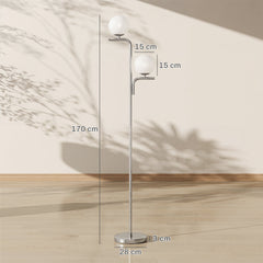 HOMCOM LED Floor Lamp, Modern Standing Lamp with 3 Colour Temperatures, Globe Glass Shades and Foot Switch, Silver Tone