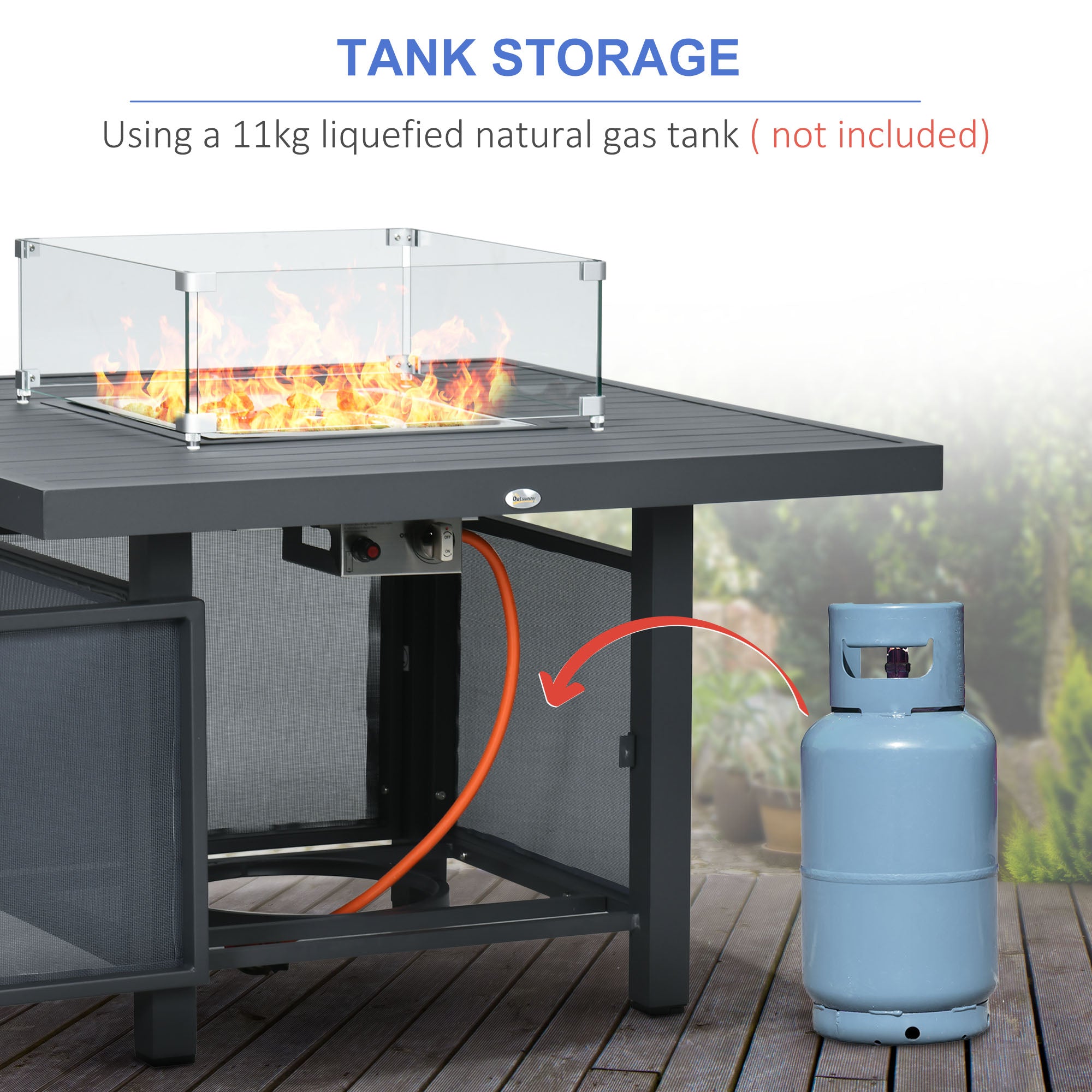 Outsunny 6-Piece Aluminium Garden Furniture Set with Fire Pit Table, Outdoor Dining Sofa Set with Cushions, Loveseats and Footstools, Sectional Corner Conservatory Furniture for Patio, Grey