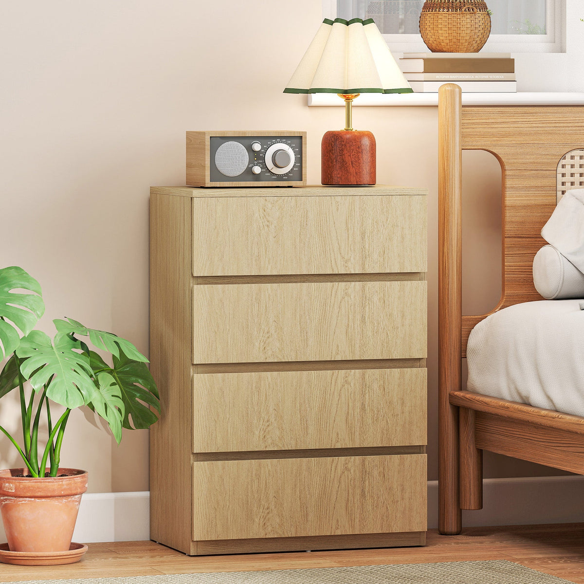 HOMCOM Chest of Drawers, 4-Drawer Storage Cabinets, Modern Dresser, Storage Drawer Unit for Bedroom