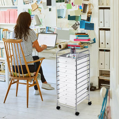 10 Drawers Mobile Storage Trolley with 4 Wheels for Beauty-White