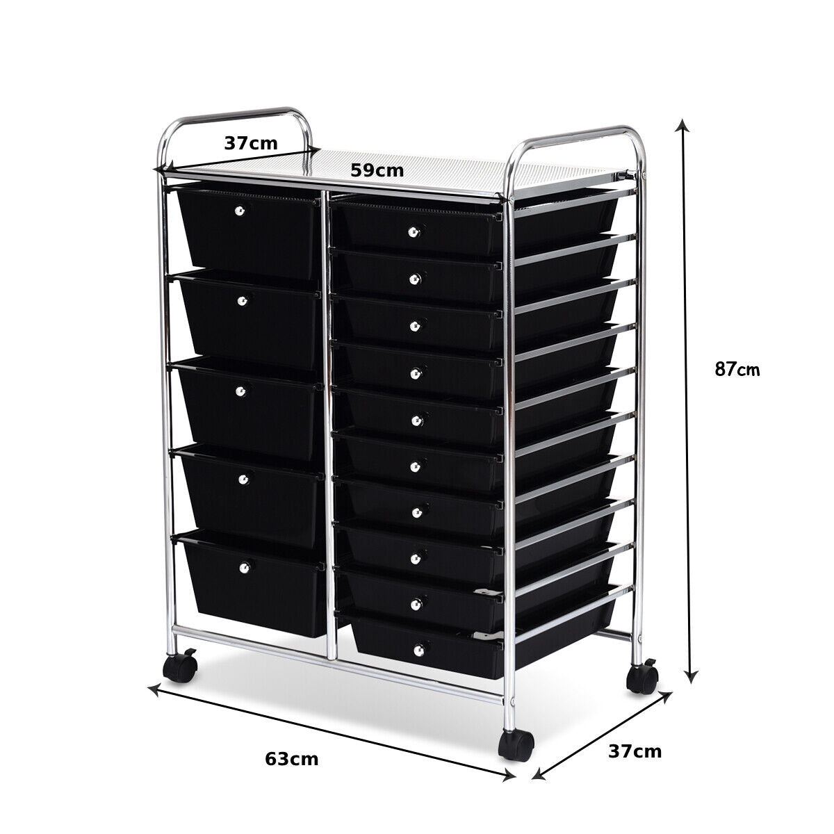 15 Drawer Rolling Storage Cart with 4 Wheels for Beauty Salon-Black