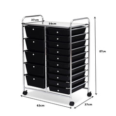 15 Drawer Rolling Storage Cart with 4 Wheels for Beauty Salon-Black
