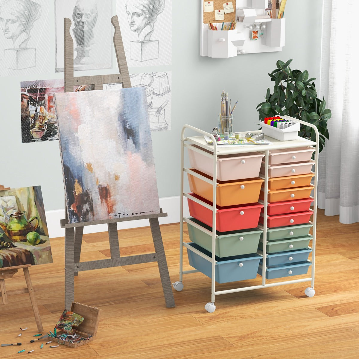 15 Drawer Rolling Storage Cart with 4 Wheels for Beauty Salon-Colourful