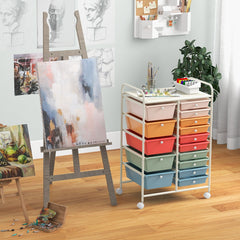 15 Drawer Rolling Storage Cart with 4 Wheels for Beauty Salon-Colourful