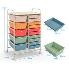15 Drawer Rolling Storage Cart with 4 Wheels for Beauty Salon-Colourful