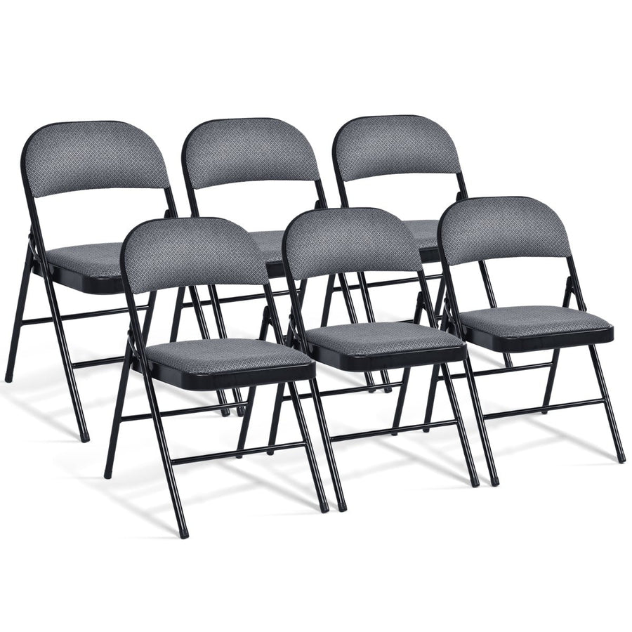 Set of 6 Folding Fabric Padded Chairs with Sponge Seat and Backrest-Grey