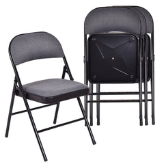 Set of 4 Folding Fabric Padded Chairs with Sponge Seat and Backrest-Grey
