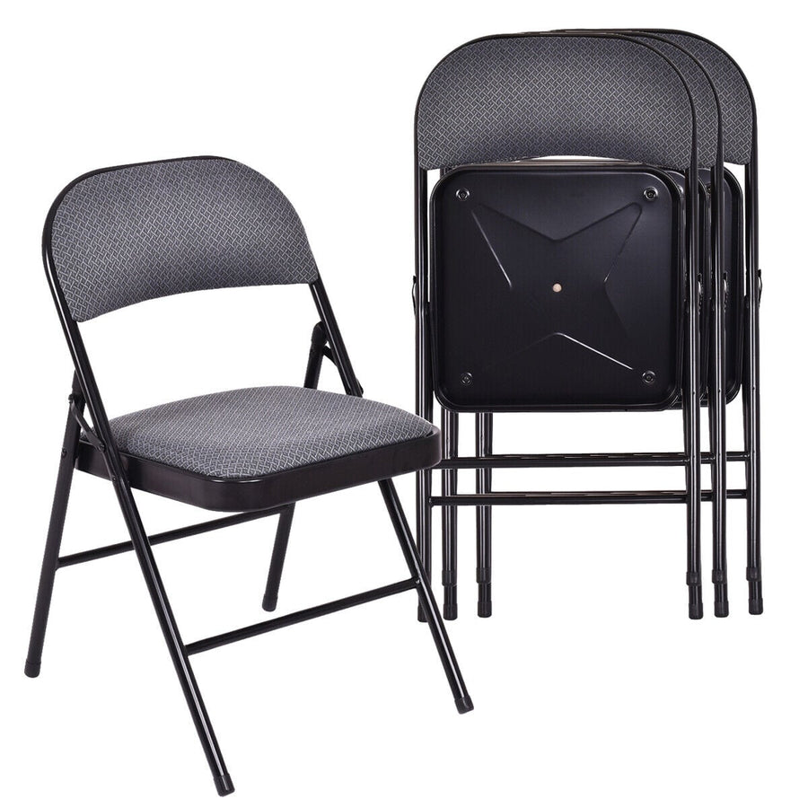 Set of 4 Folding Fabric Padded Chairs with Sponge Seat and Backrest-Grey