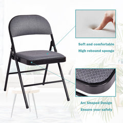 Set of 4 Folding Fabric Padded Chairs with Sponge Seat and Backrest-Grey