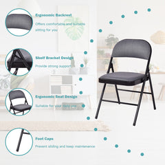 Set of 4 Folding Fabric Padded Chairs with Sponge Seat and Backrest-Grey