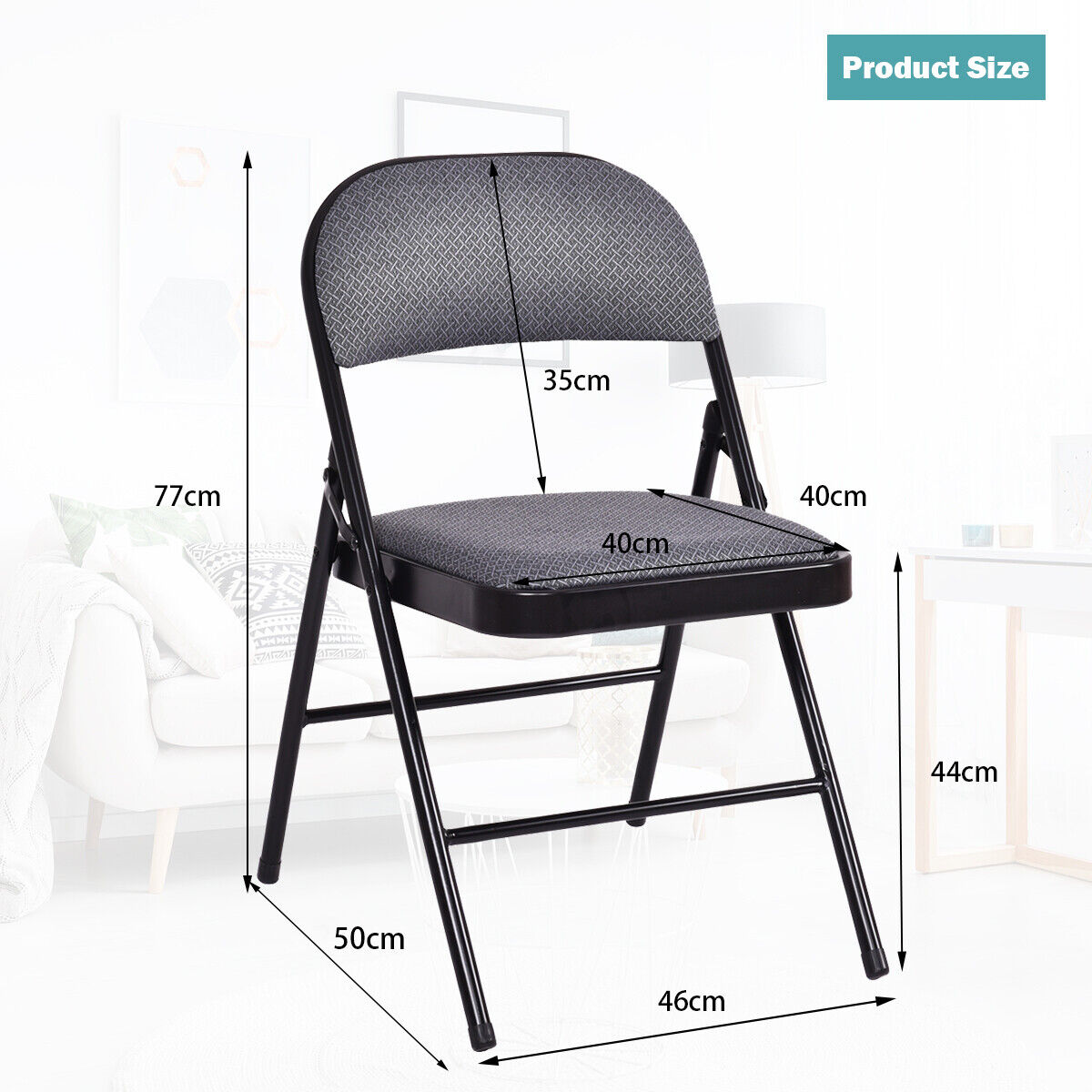 Set of 4 Folding Fabric Padded Chairs with Sponge Seat and Backrest-Grey