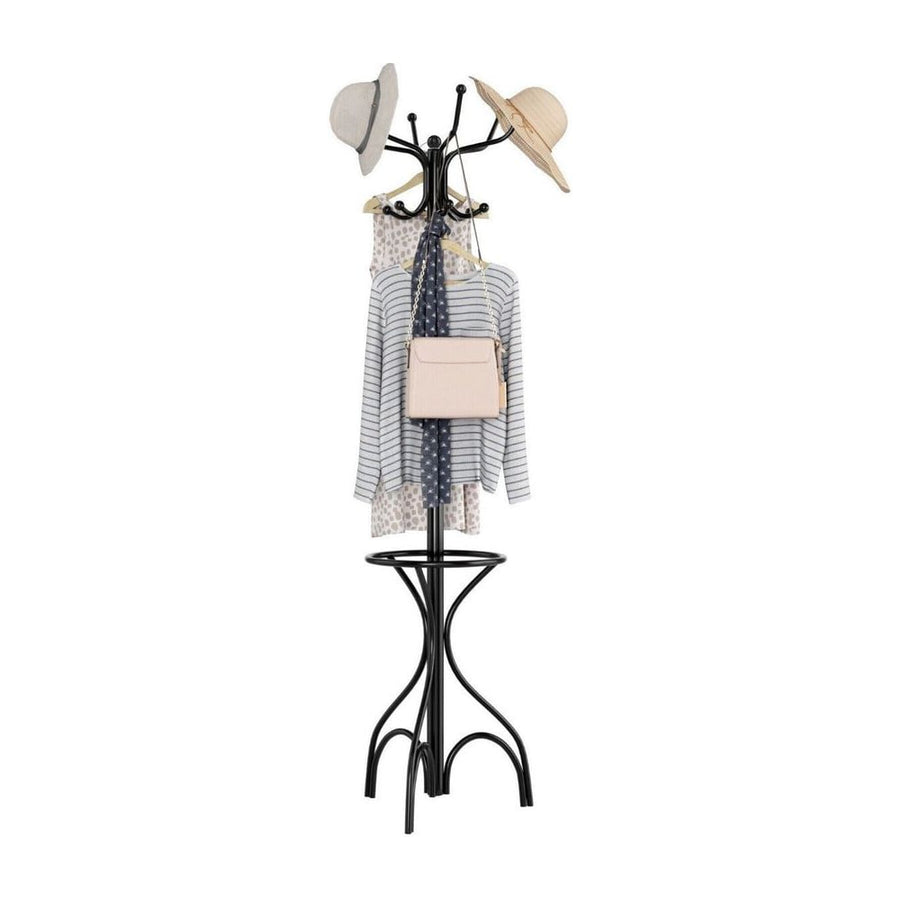 Modern Freestanding Metal Coat Stand with 12 Hooks for Bedroom Entryway-Triangular Base