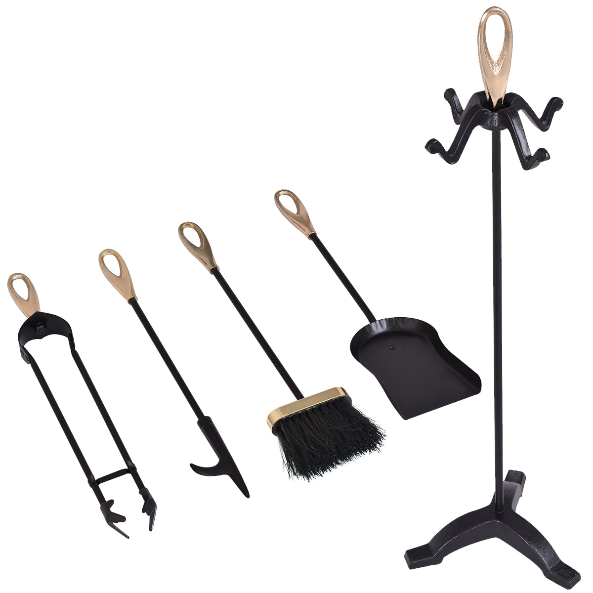 5 Pieces Fire Companion Set Black Fireside Fireplace Tools