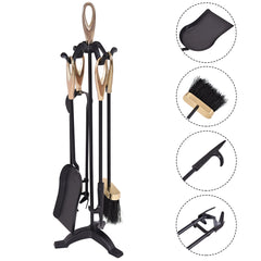 5 Pieces Fire Companion Set Black Fireside Fireplace Tools