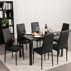 Set of 6 High Back Dining Chairs with Metal Legs and Foot Pads