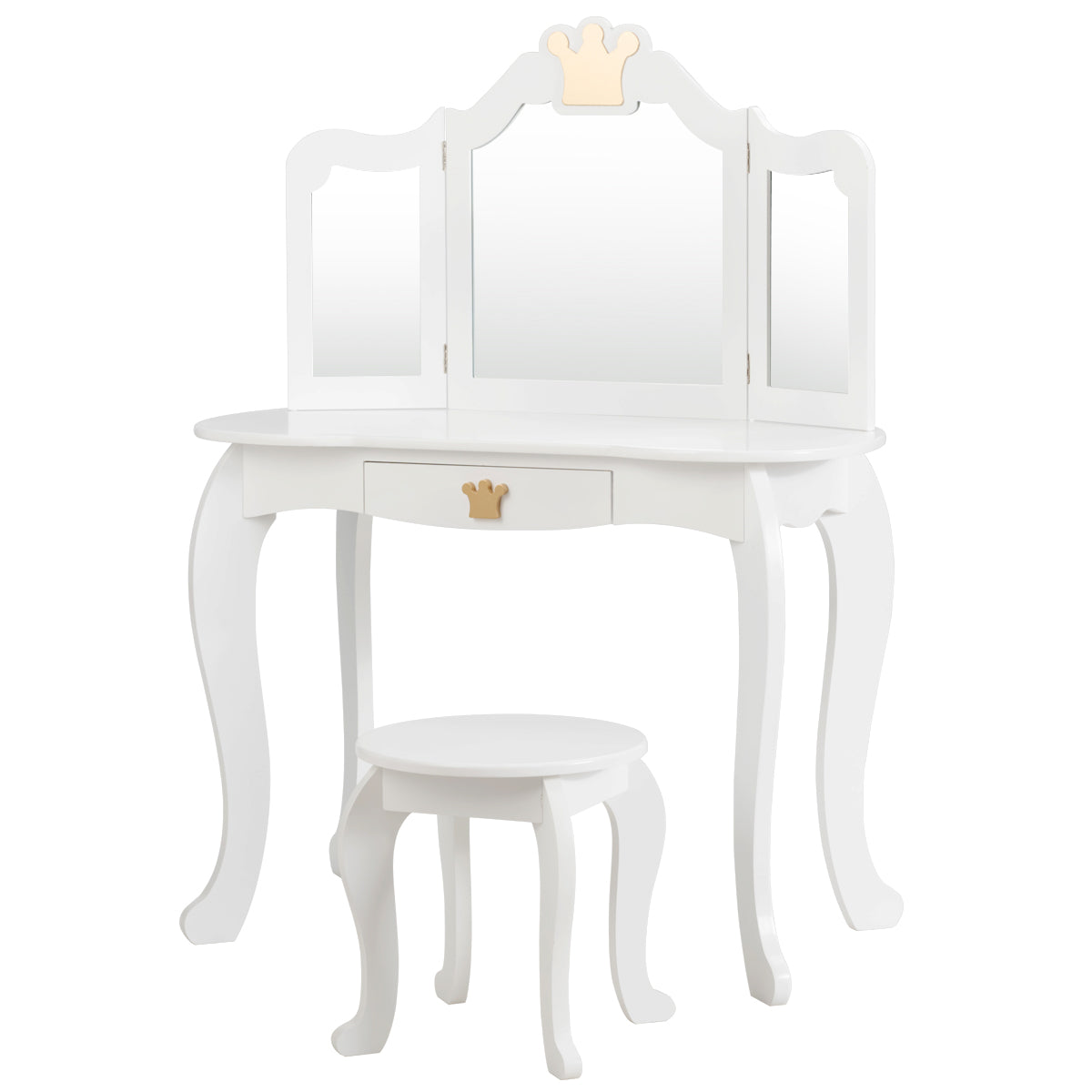 Kids Vanity Table and Chair Set with Mirror &amp; Drawer for Girls-White