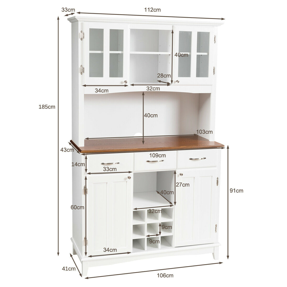 Kitchen Cupboard with Adjustable Shelves and Drawers-White