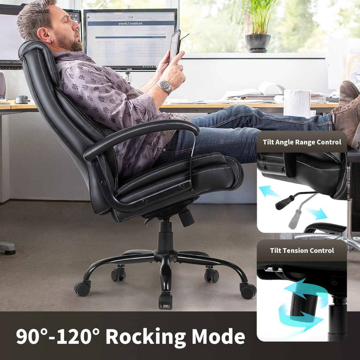 Executive Massage Chair with 6 Vibrating Points-Black