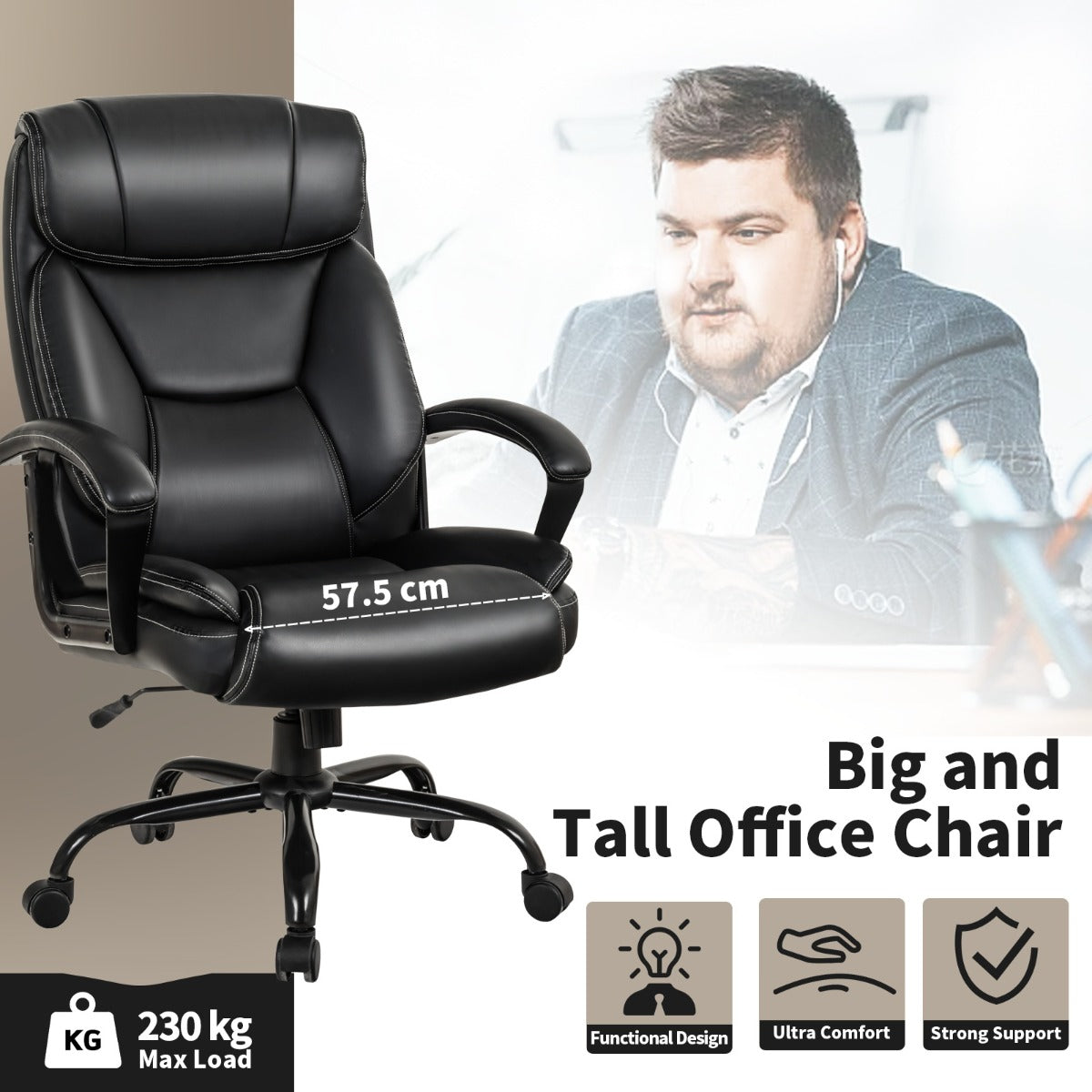 Executive Massage Chair with 6 Vibrating Points-Black