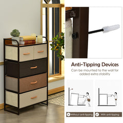 Vertical Dresser Storage Tower with Wooden Top and 5 Drawers-Muticolour