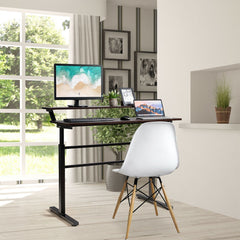 2-Tier Height Adjustable Standing Desk with Crank Handle-Coffee