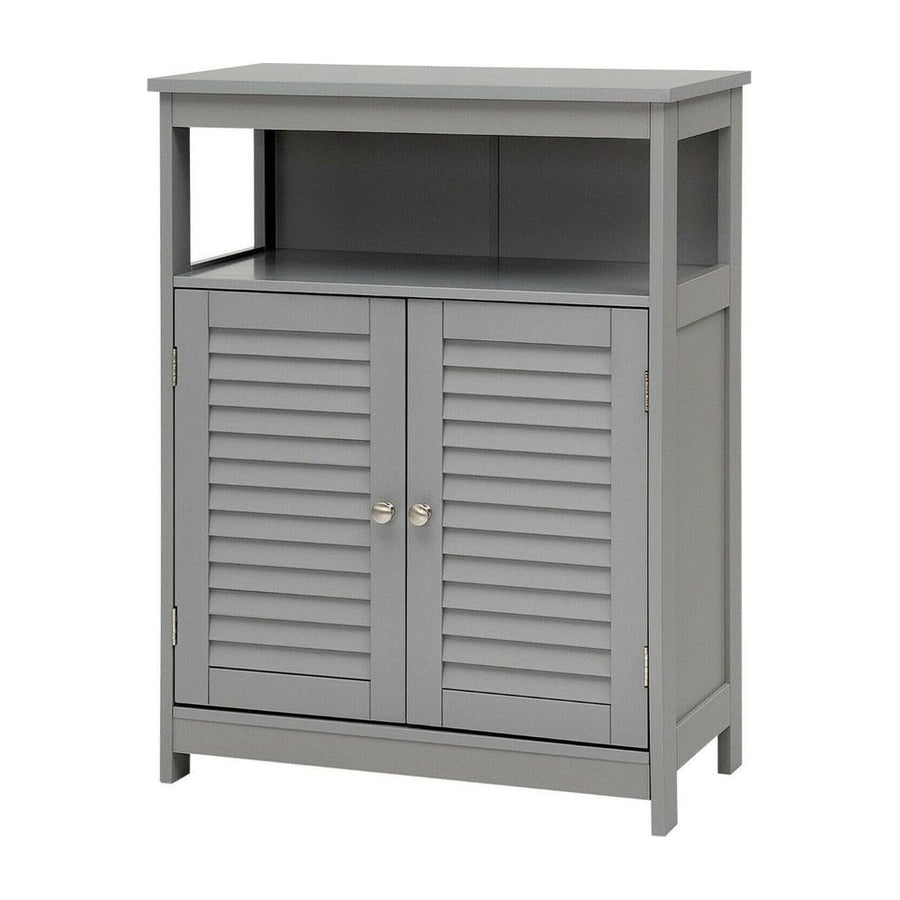 Bathroom Floor Cabinet with Double Shutter Door and Adjustable Shelf-Grey