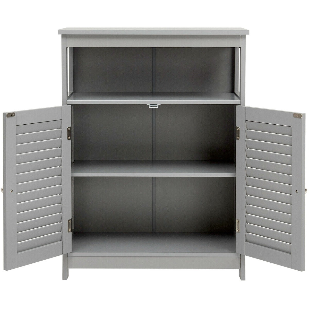 Bathroom Floor Cabinet with Double Shutter Door and Adjustable Shelf-Grey