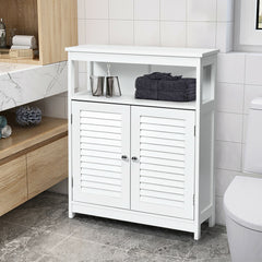 Bathroom Floor Cabinet with Double Shutter Door and Adjustable Shelf-White