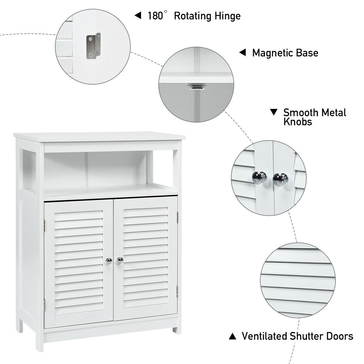Bathroom Floor Cabinet with Double Shutter Door and Adjustable Shelf-White