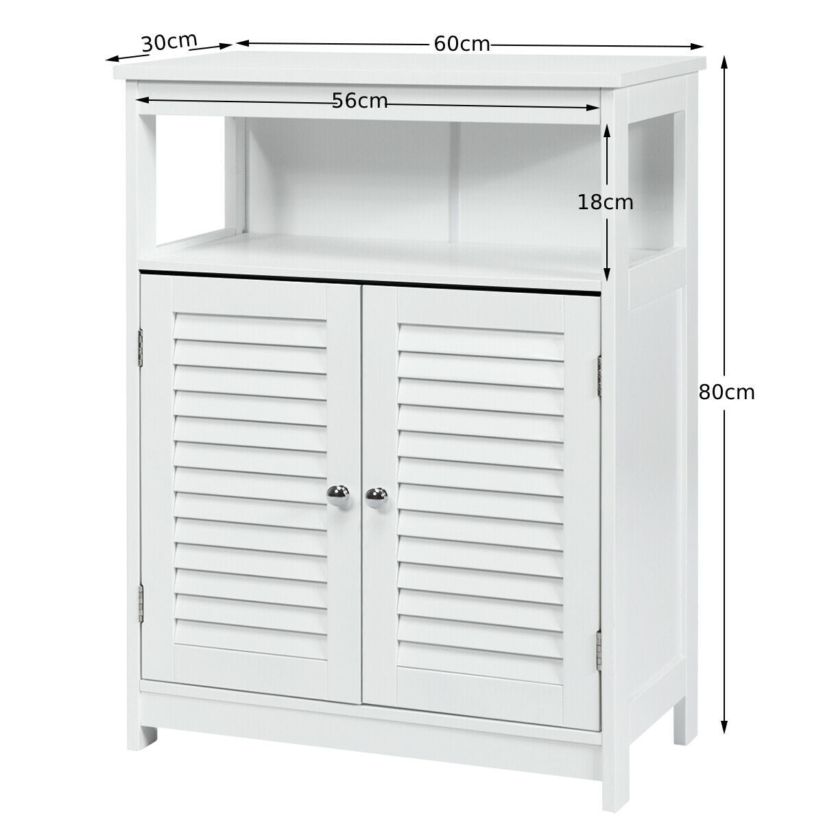 Bathroom Floor Cabinet with Double Shutter Door and Adjustable Shelf-White