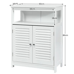 Bathroom Floor Cabinet with Double Shutter Door and Adjustable Shelf-White