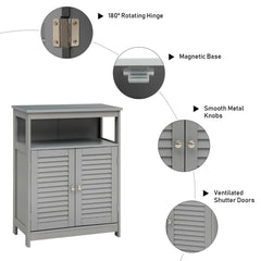 Bathroom Floor Cabinet with Double Shutter Door and Adjustable Shelf-Grey