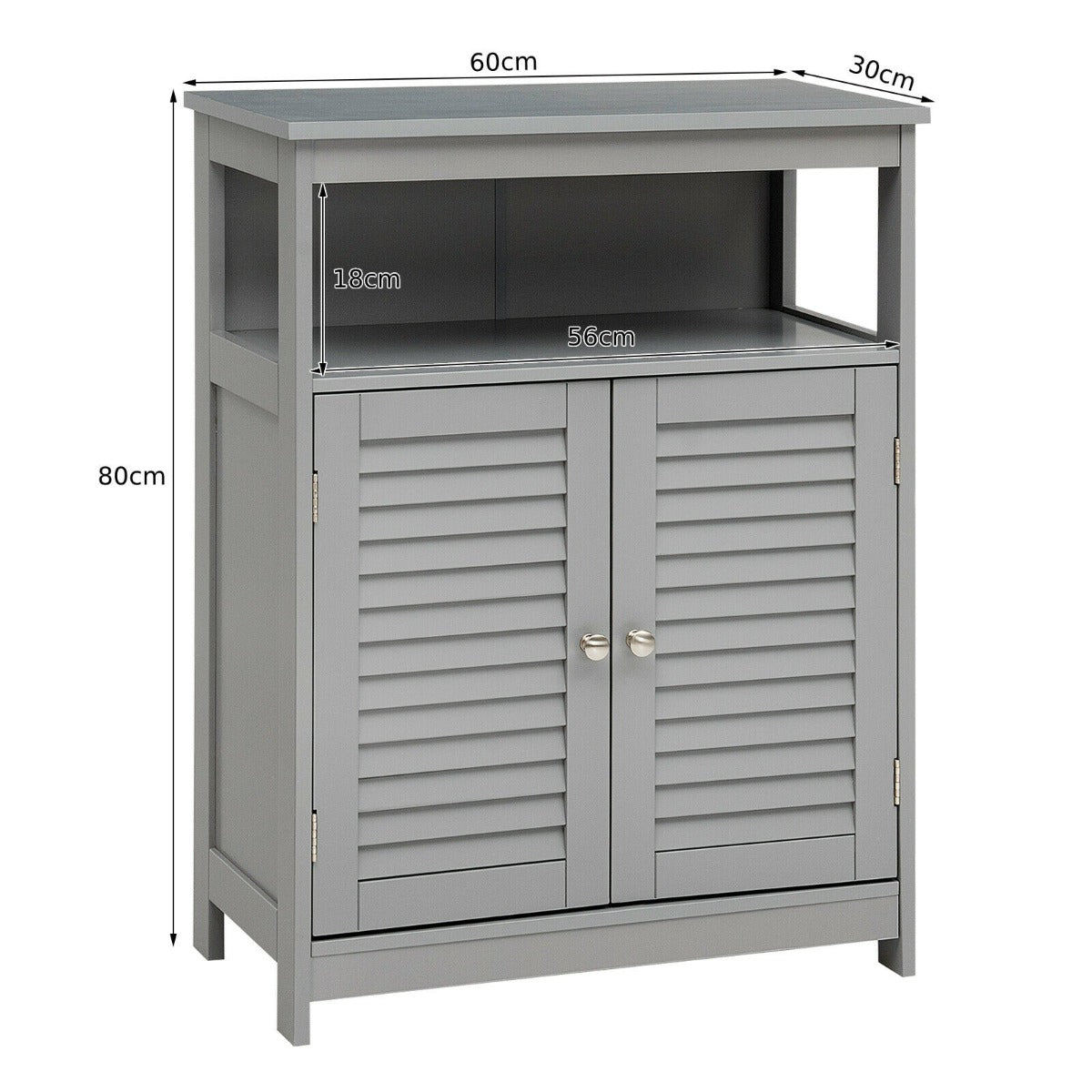 Bathroom Floor Cabinet with Double Shutter Door and Adjustable Shelf-Grey