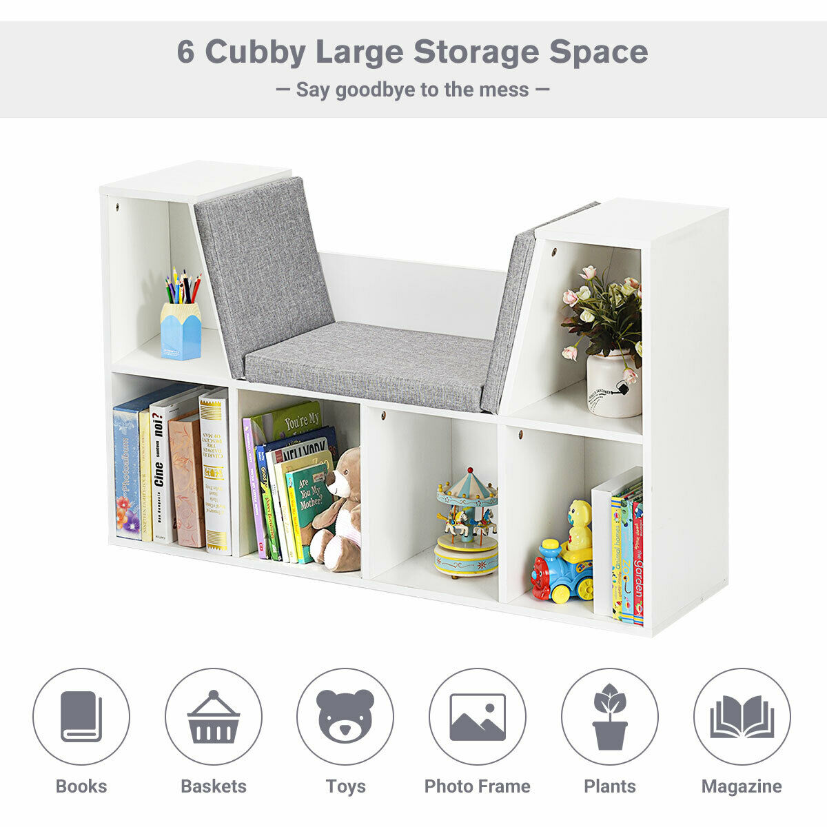 Modern Storage Organizer Cabinet with Seat Cushion-White