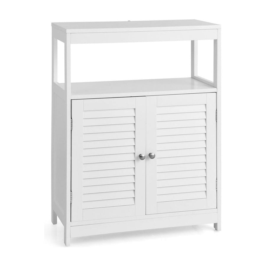 Bathroom Floor Cabinet with Double Shutter Door and Adjustable Shelf-White
