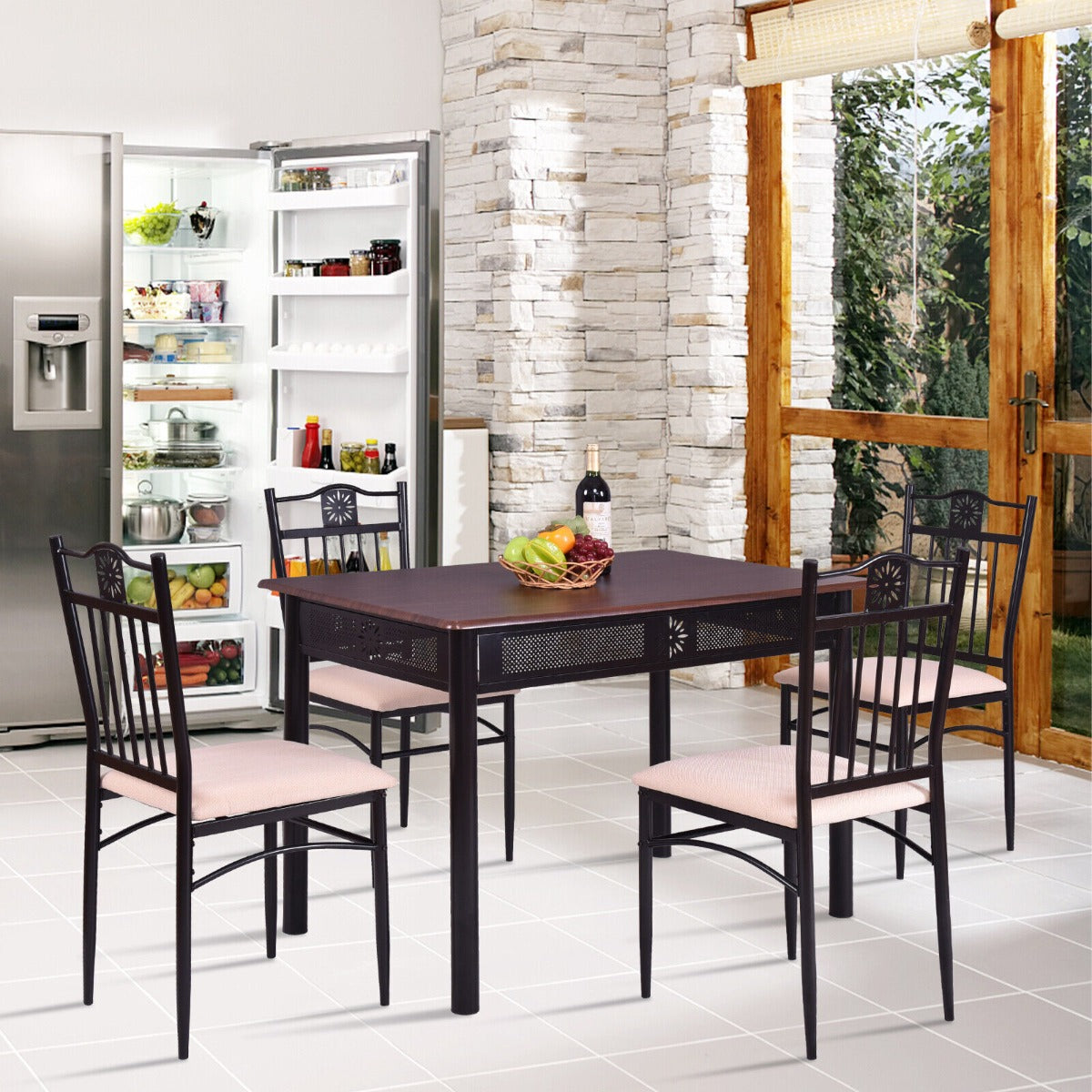 5 Piece Kitchen Dining Table and Chair Set with Sponge Cushion-Purple