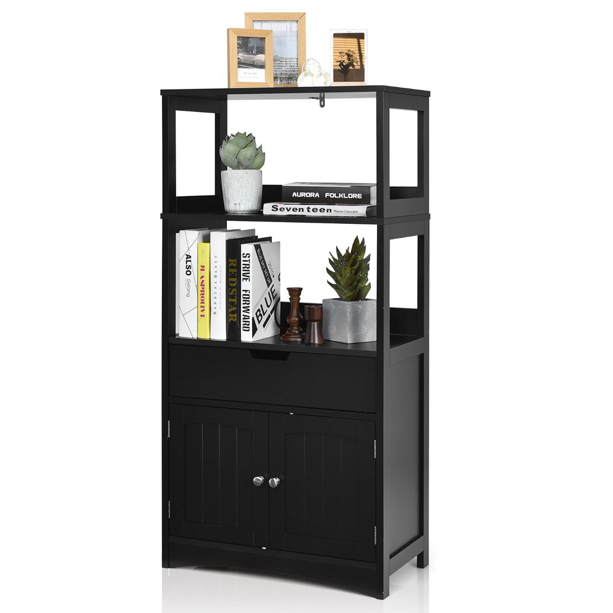 Multipurpose Storage Cabinet with Drawer for Bathroom-Black
