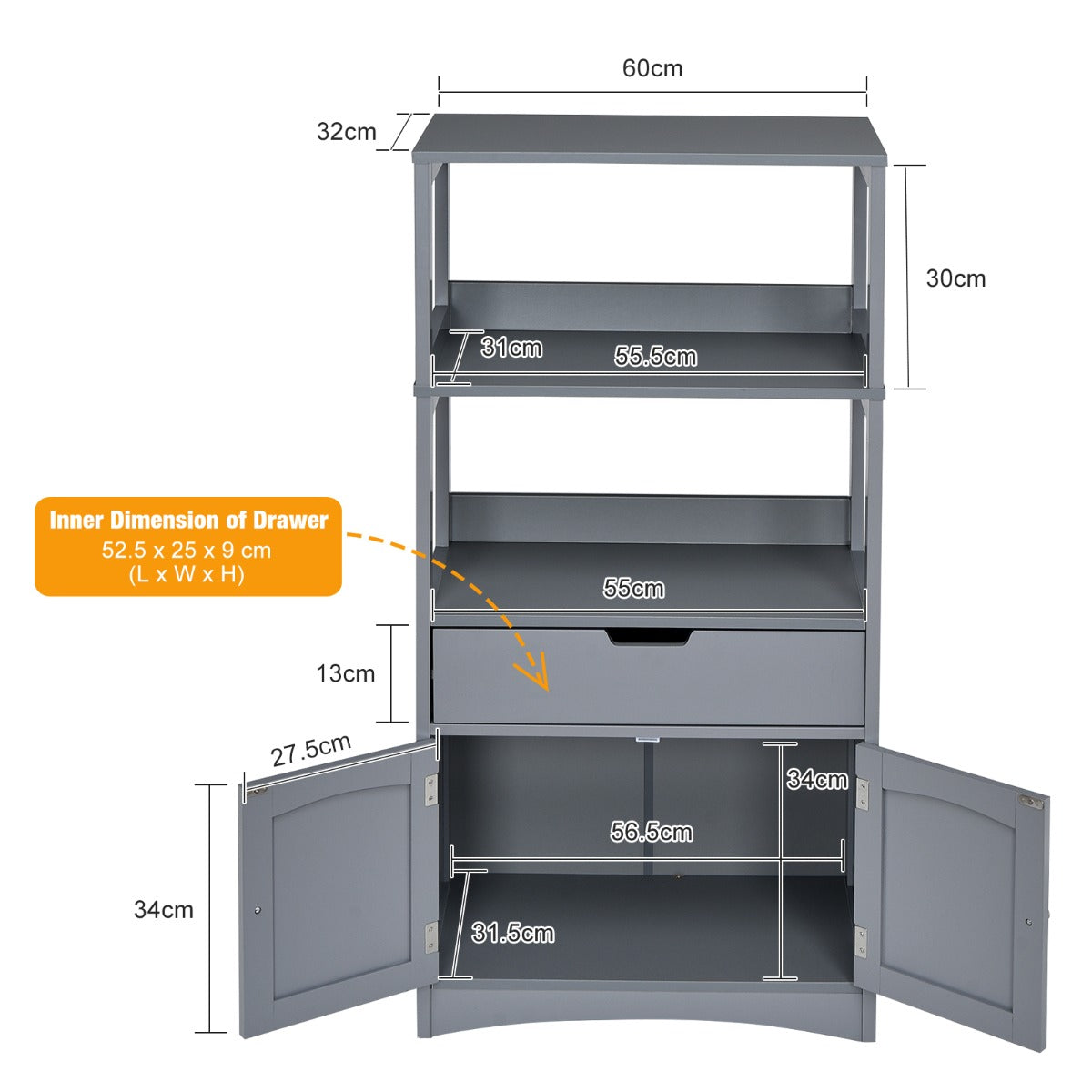 Multipurpose Storage Cabinet with Drawer for Bathroom-Grey