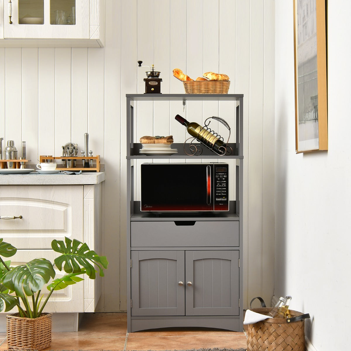 Multipurpose Storage Cabinet with Drawer for Bathroom-Grey