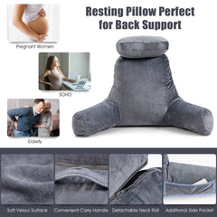 Extra Large Bed Rest Reading Pillow with Detachable Neck Roll-Grey