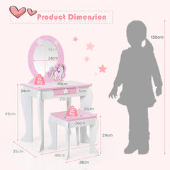 Kids Vanity Table and Chair Set with Mirror and Detachable Top-White