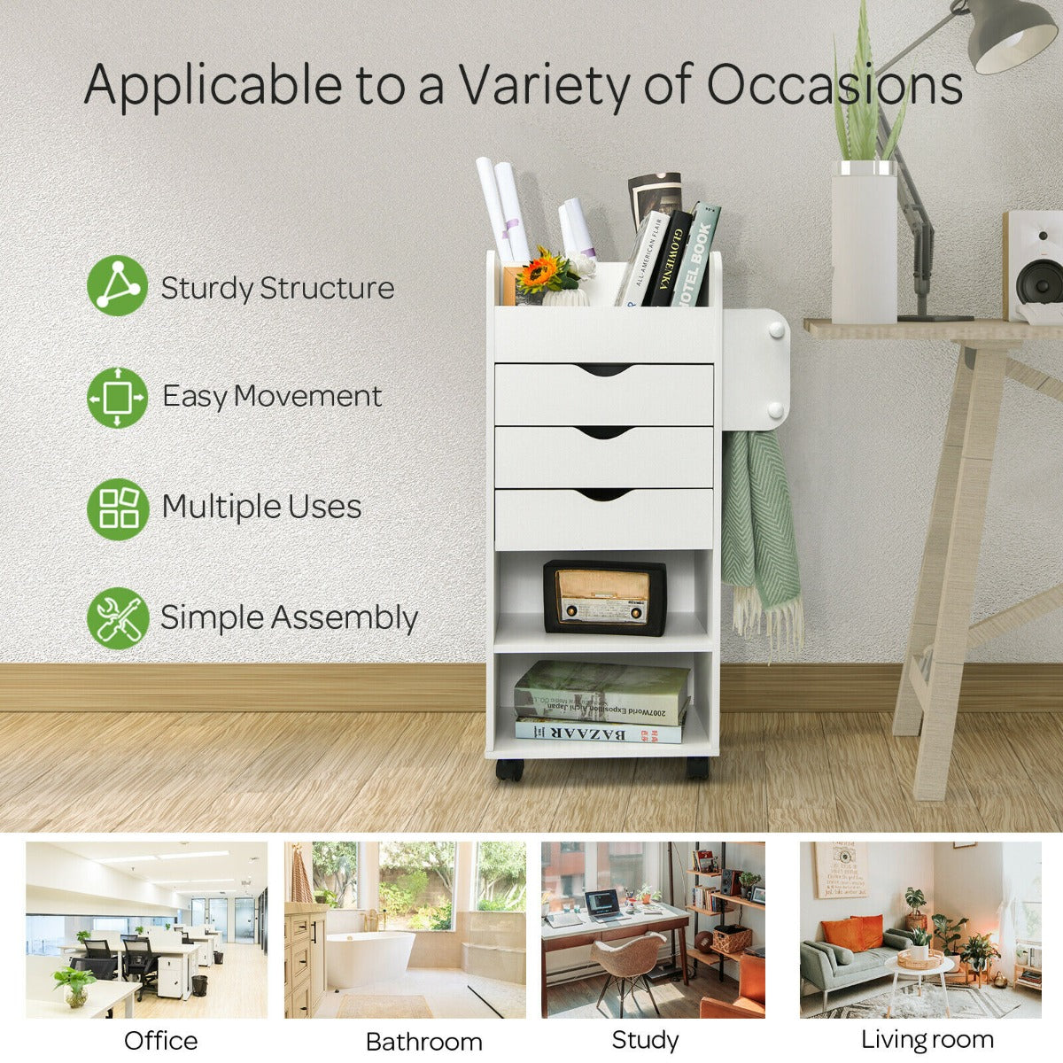 Craft Storage Cart with Mobile Drawers Shelves for Living Room