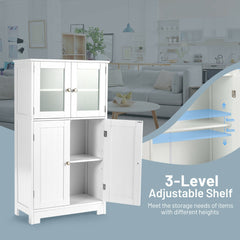 4-Door Bathroom Floor Cabinet with Tempered Glass Doors